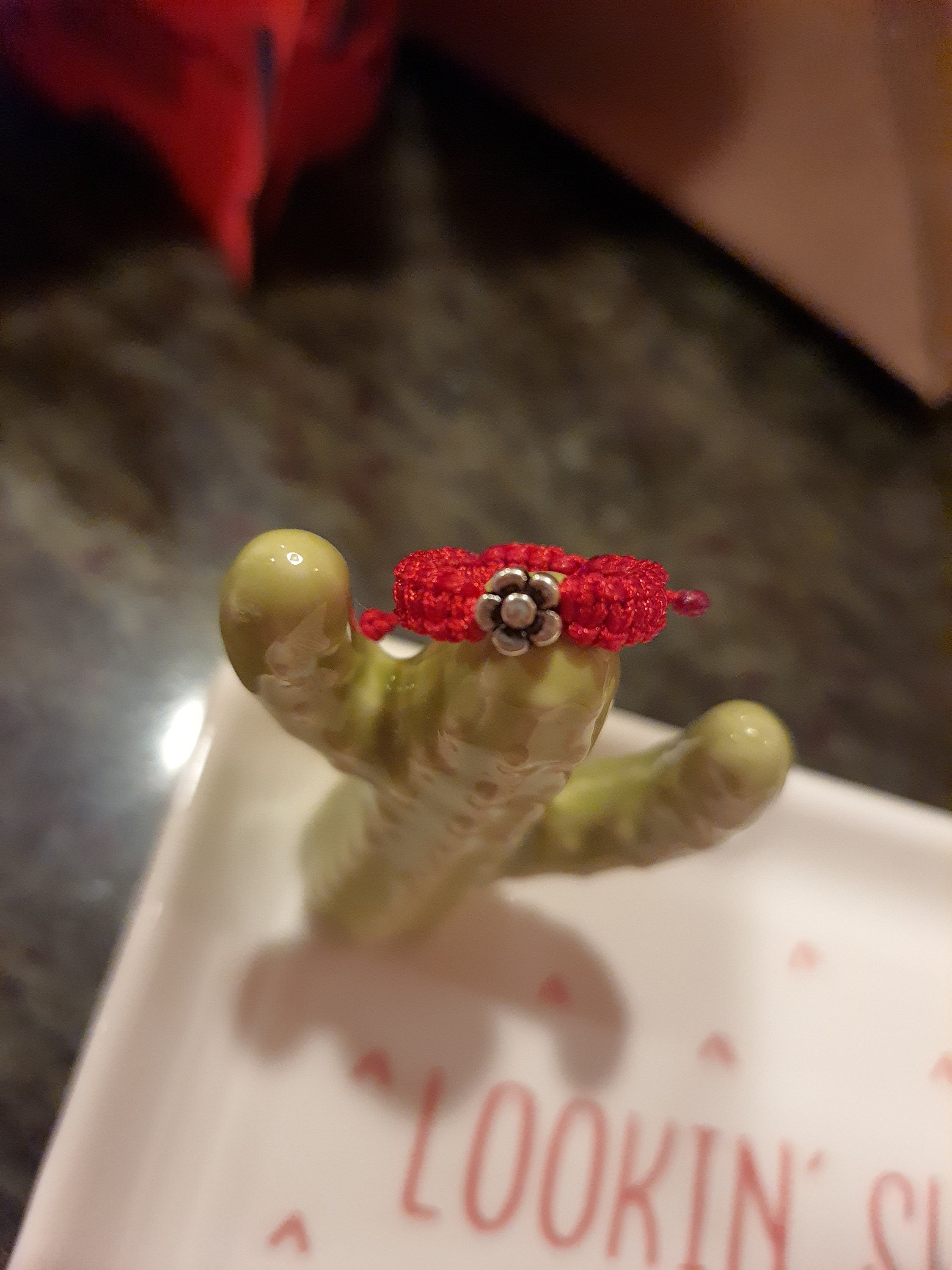 925S Sterling Silver Mini Flower Lucky Red String Shamballa Ring