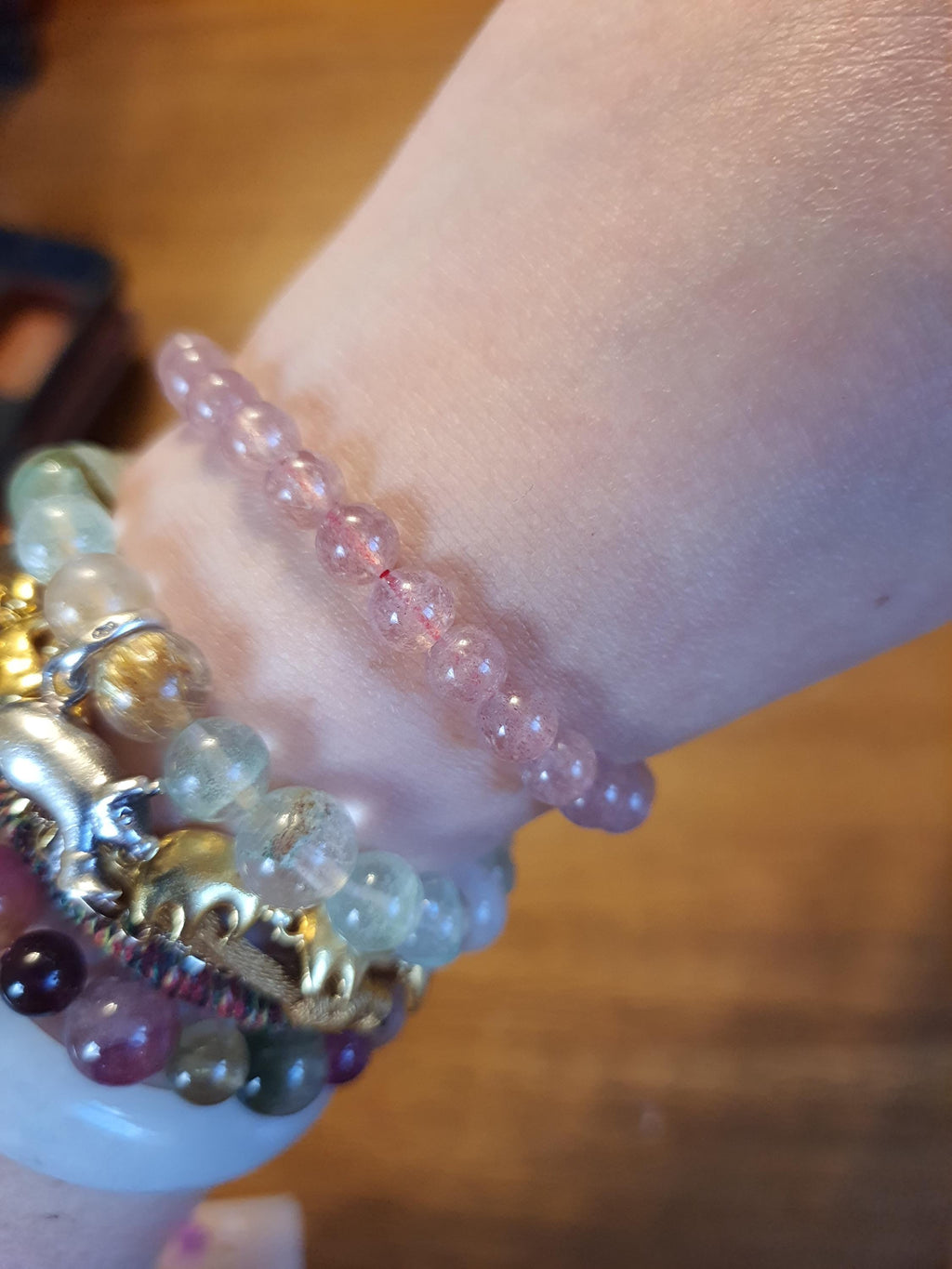 Natural Strawberry Quartz Beads Red String Shamballa Meditation Bracelet