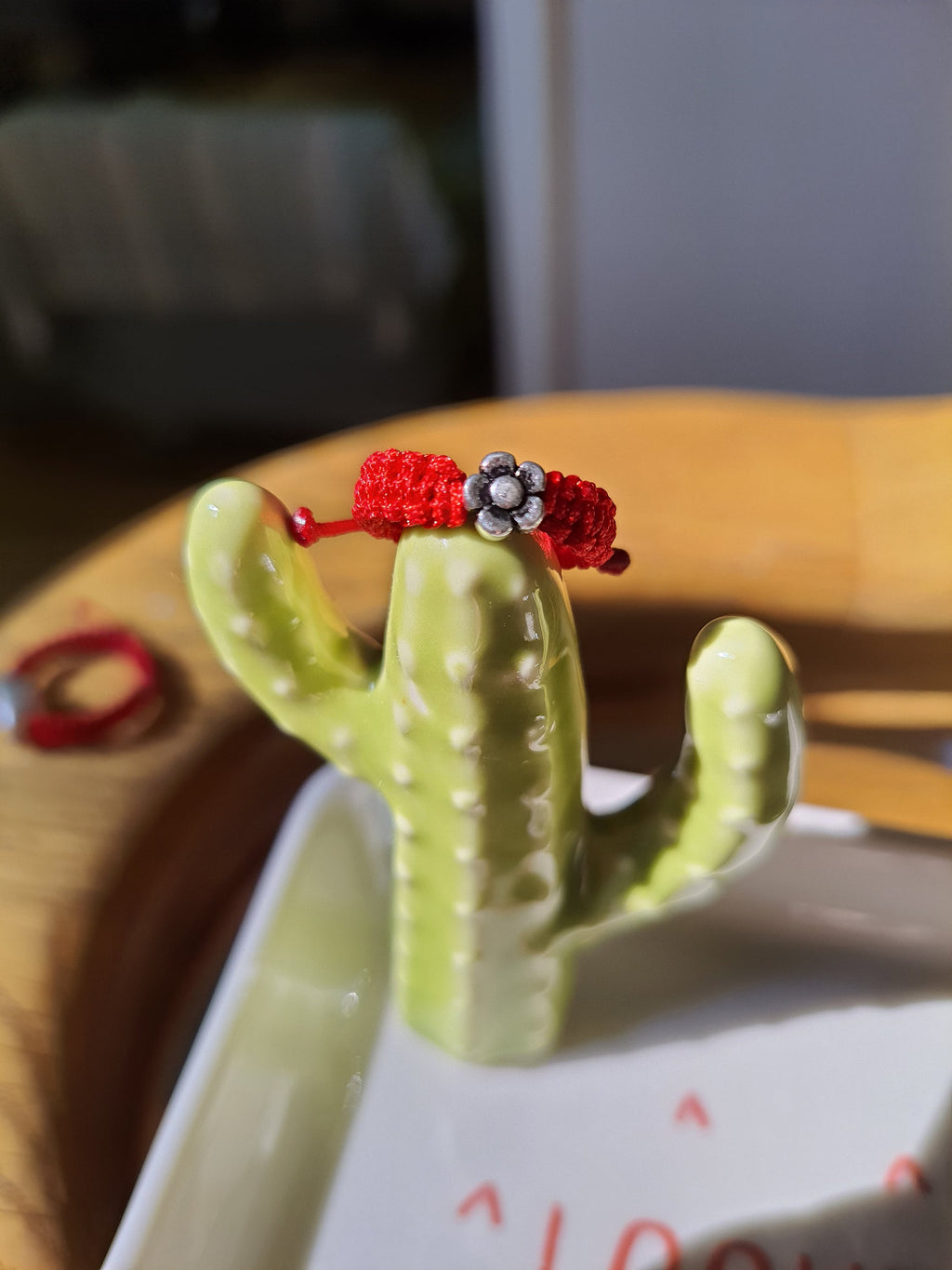 925S Sterling Silver Mini Flower Lucky Red String Shamballa Ring