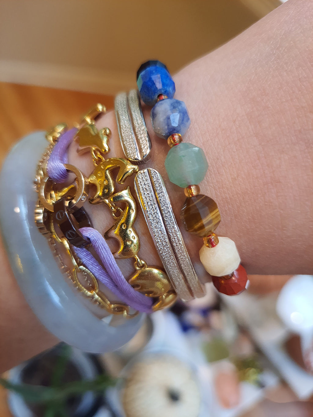 Seven 7 Chakra Natural Gemstone Red String Shamballa Bracelet 轉運紅繩手鍊