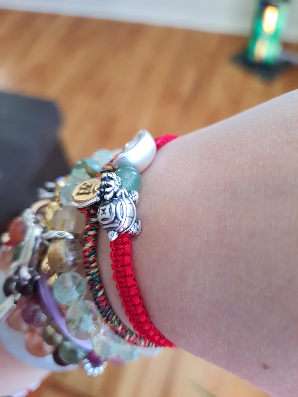 Sterling Silver Dragon Turtle Chinese Red String Shamballa Bracelet紅繩手鍊