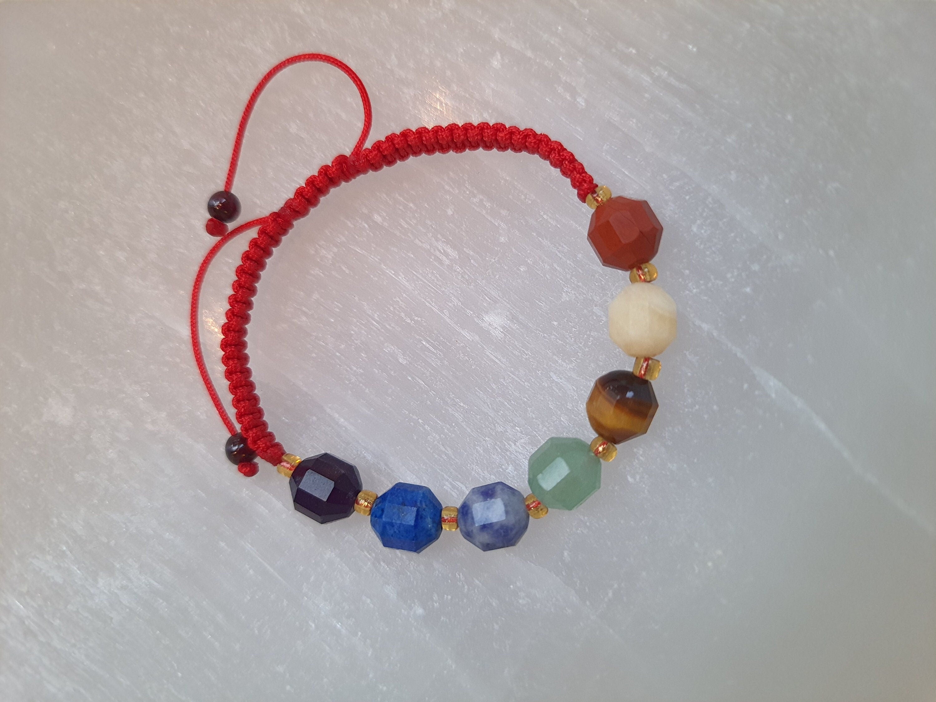 Seven 7 Chakra Natural Gemstone Red String Shamballa Bracelet 轉運紅繩手鍊