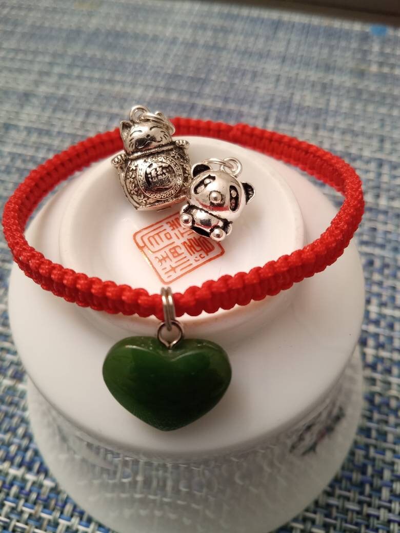 Sterling Silver Panda Lucky Chinese Red String Shamballa Bracelet