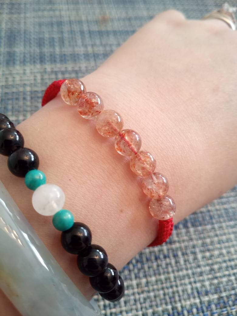 Natural Sunstone Red String Bracelet
