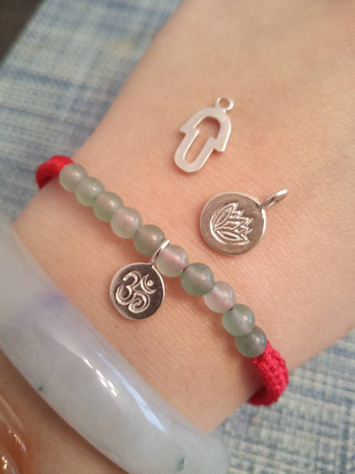 925S Silver Lotus Hamsa or Om Red String Shamballa Bracelet