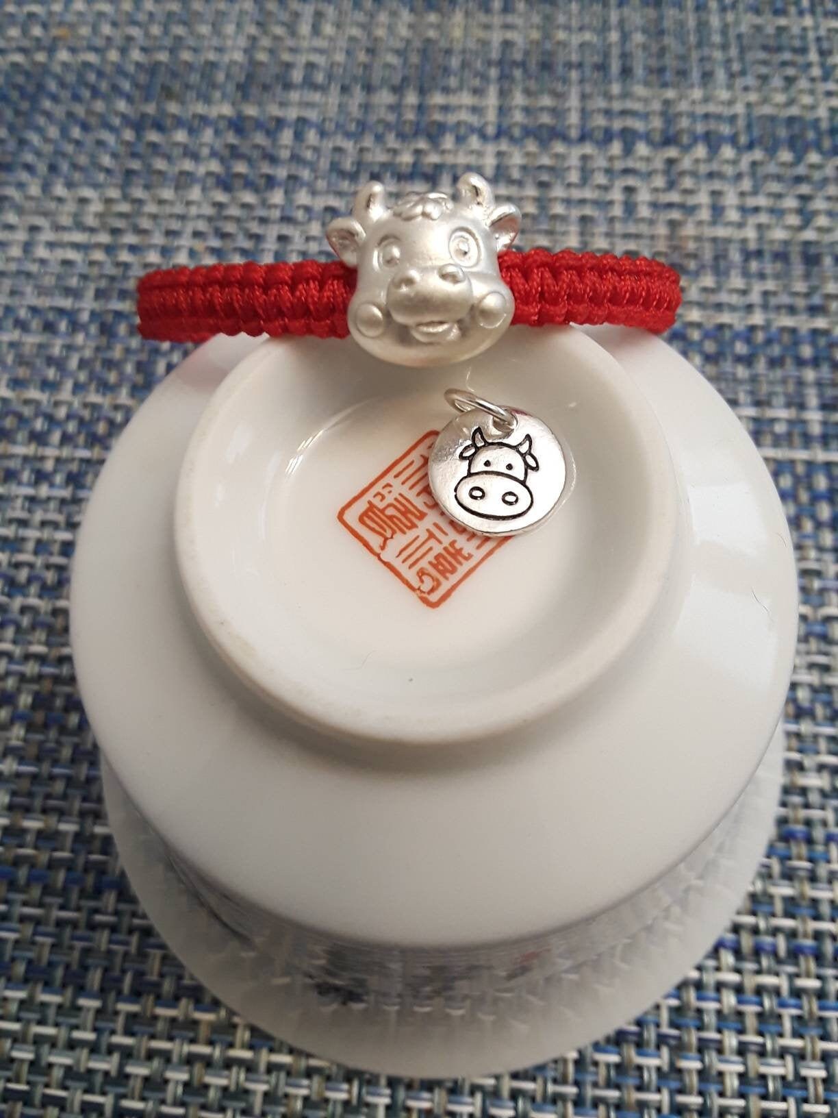 Sterling Silver Chinese Year of Ox (2021) Lucky Chinese Red String Shamballa Bracelet 純銀幸運紅繩手鍊 牛年行大運 牛轉乾坤