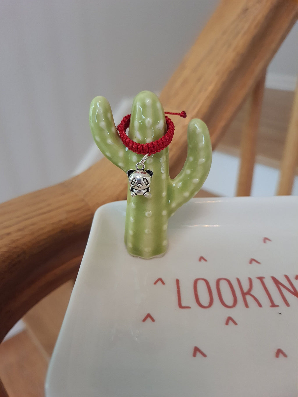 925S Sterling Silver Panda Bear Red String Shamballa Ring