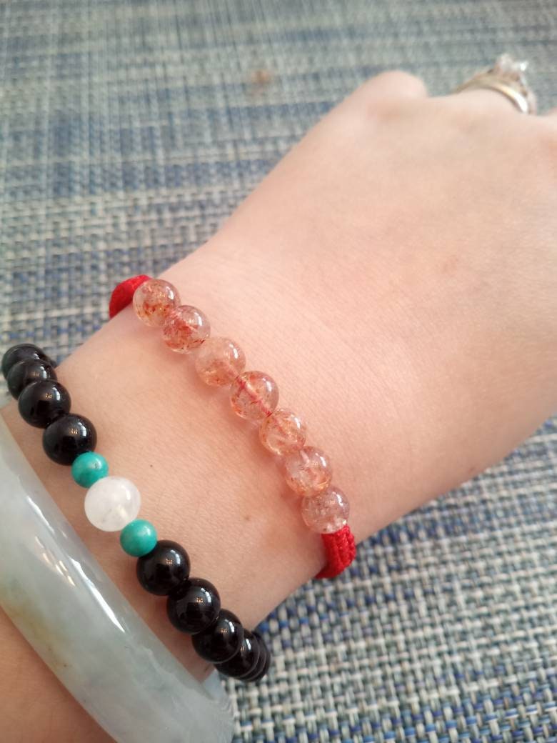 Natural Sunstone Red String Bracelet