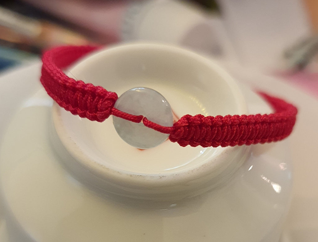 Natural Jadeite Jade Donut Red String Rope Thread Shamballa Bracelet