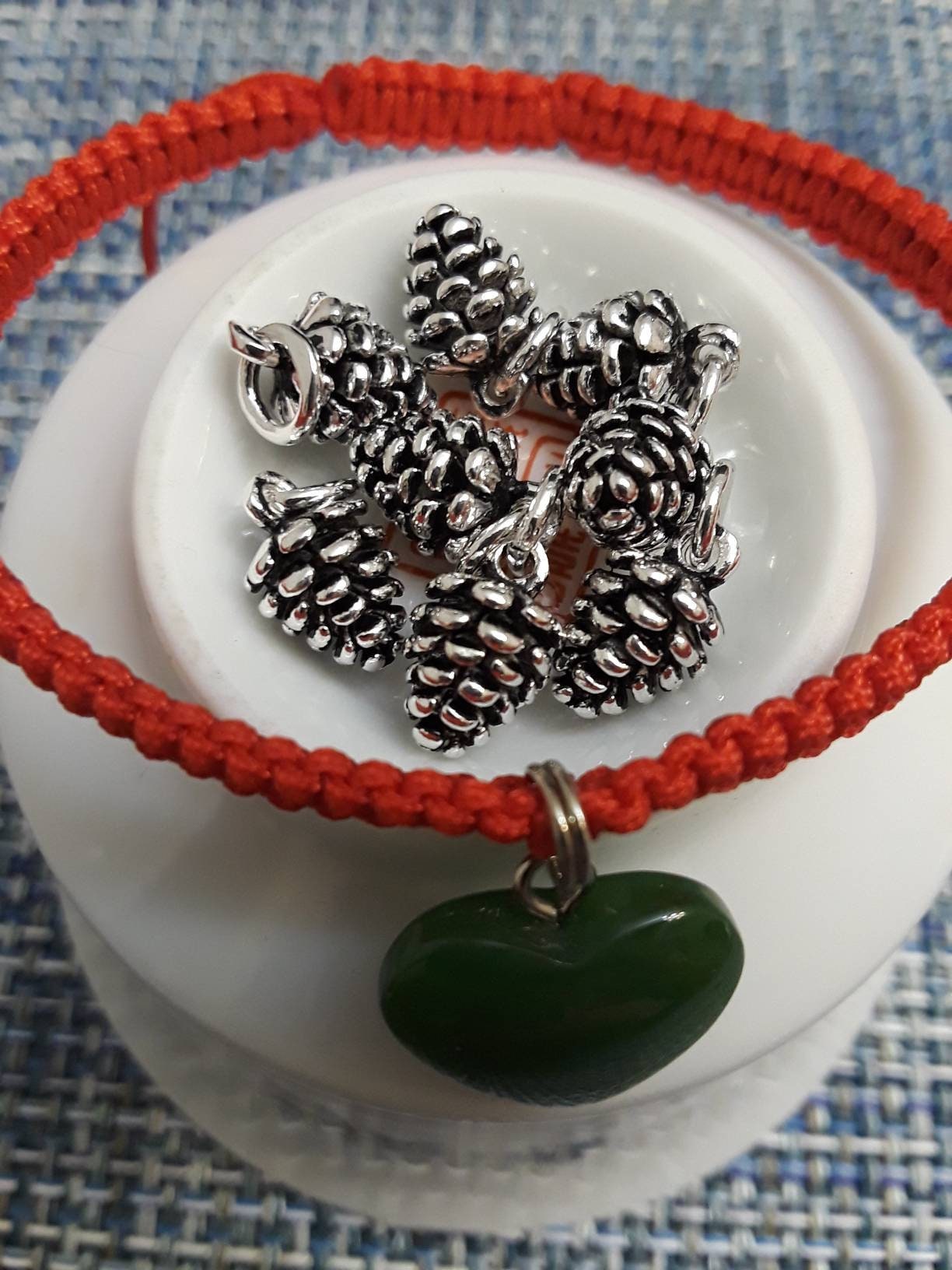 Sterling Silver Pine Cone Lucky Chinese Red String Shamballa Bracelet Christmas Gift
