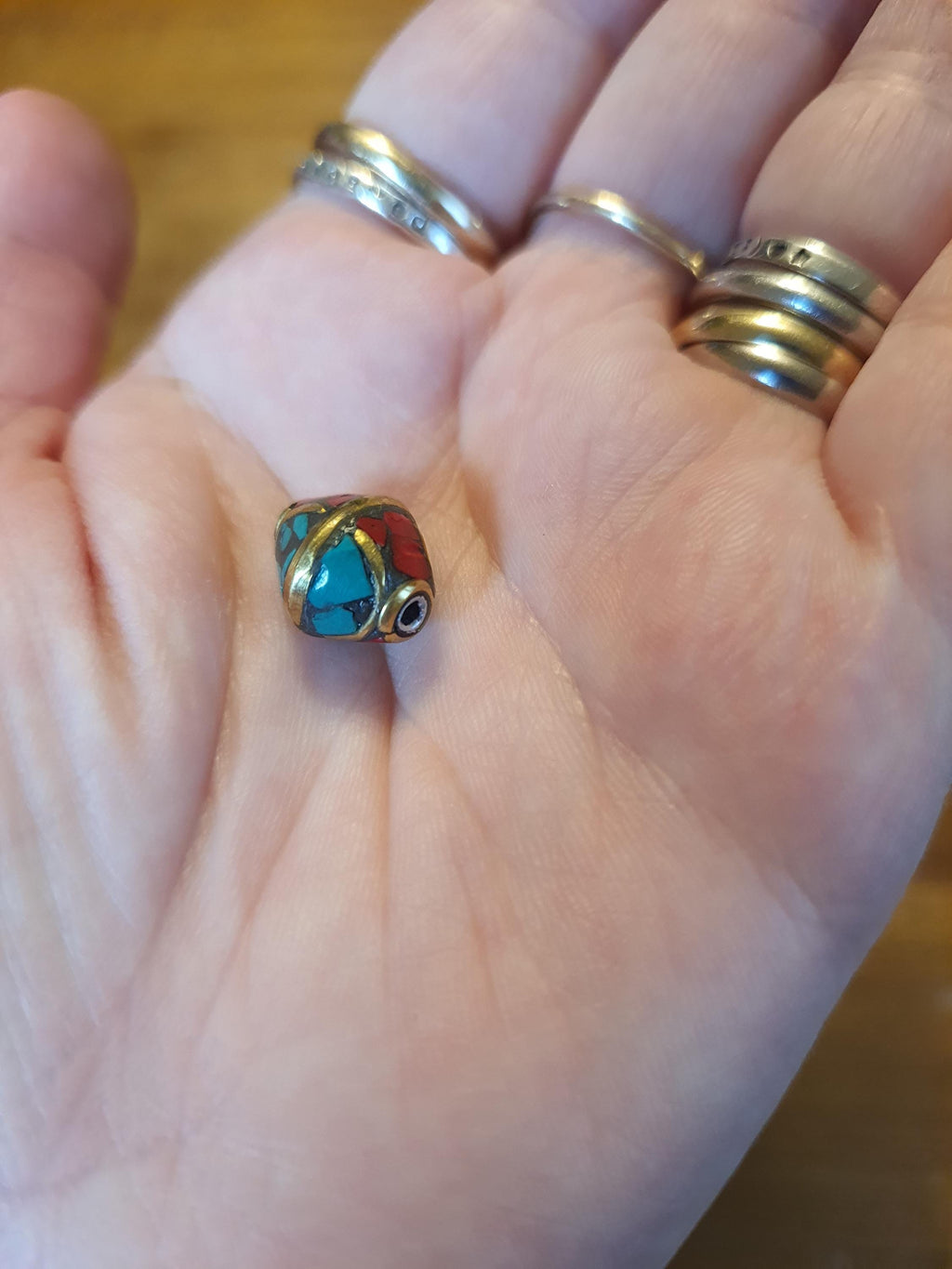 Tibetan Coral and Turquoise Brass Bead Red String Shamballa Meditation Bracelet轉運紅繩手鍊