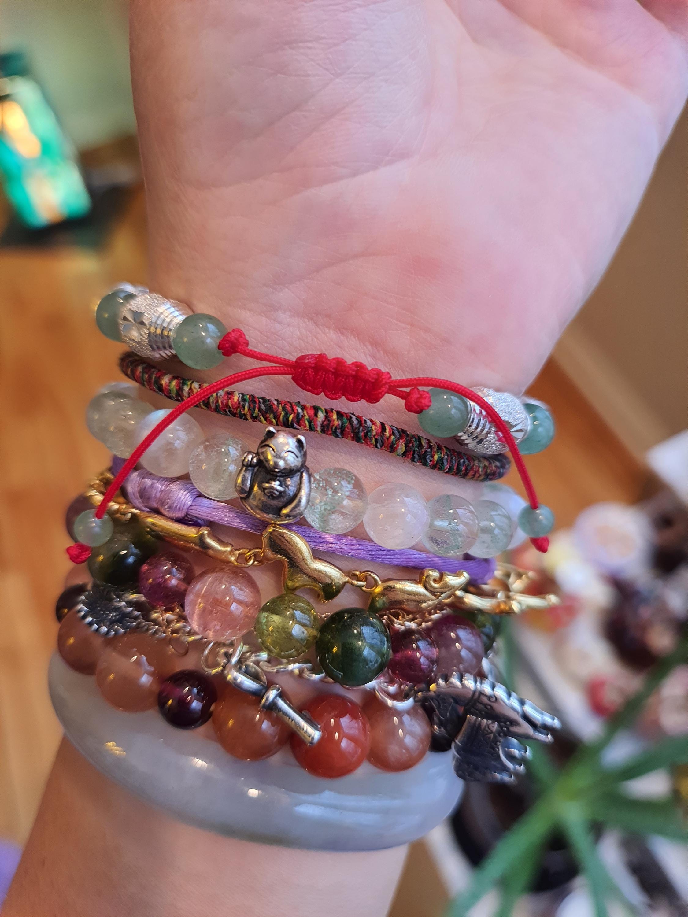 Sterling Silver Frosted Star Bead Lucky Chinese Red String Shamballa Bracelet