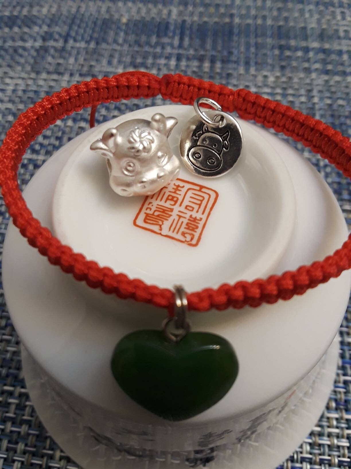 Sterling Silver Chinese Year of Ox (2021) Lucky Chinese Red String Shamballa Bracelet 純銀幸運紅繩手鍊 牛年行大運 牛轉乾坤