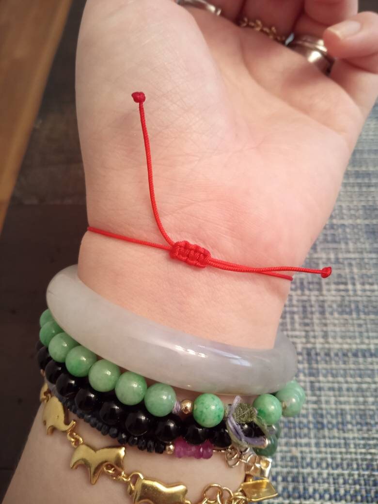 Burmese Jadeite Jade Red String Bracelet