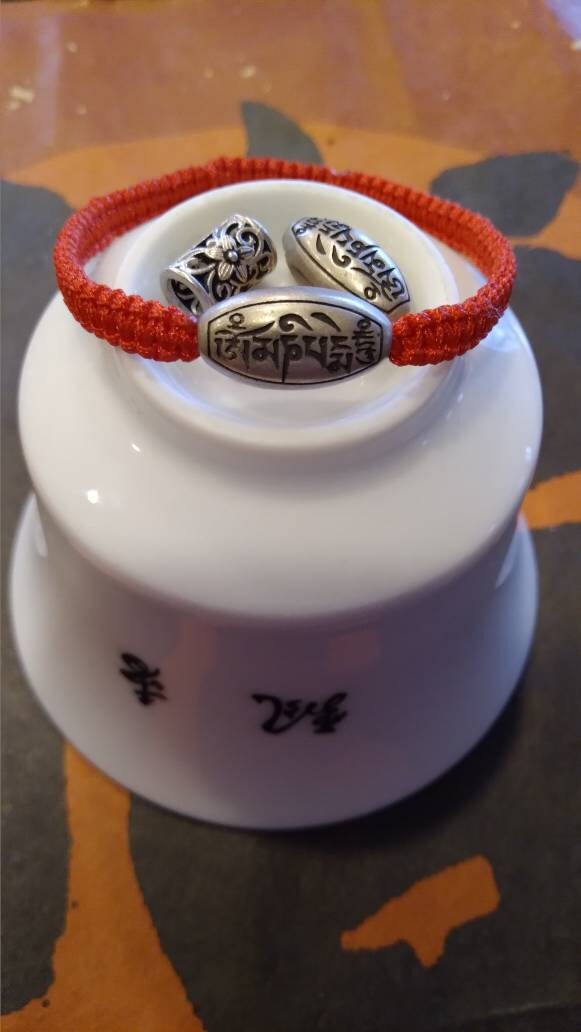 Sterling Silver Six Bright Words Mantra Or Floral Charm Lucky Red String Shamballa Bracelet