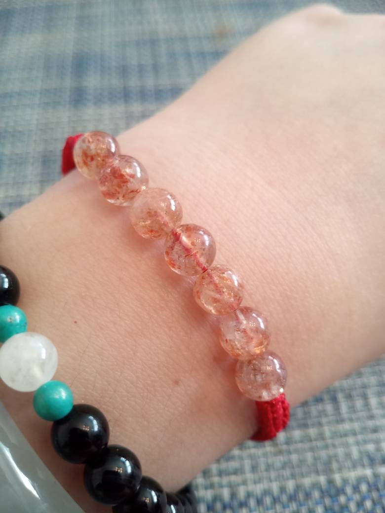 Natural Sunstone Red String Bracelet