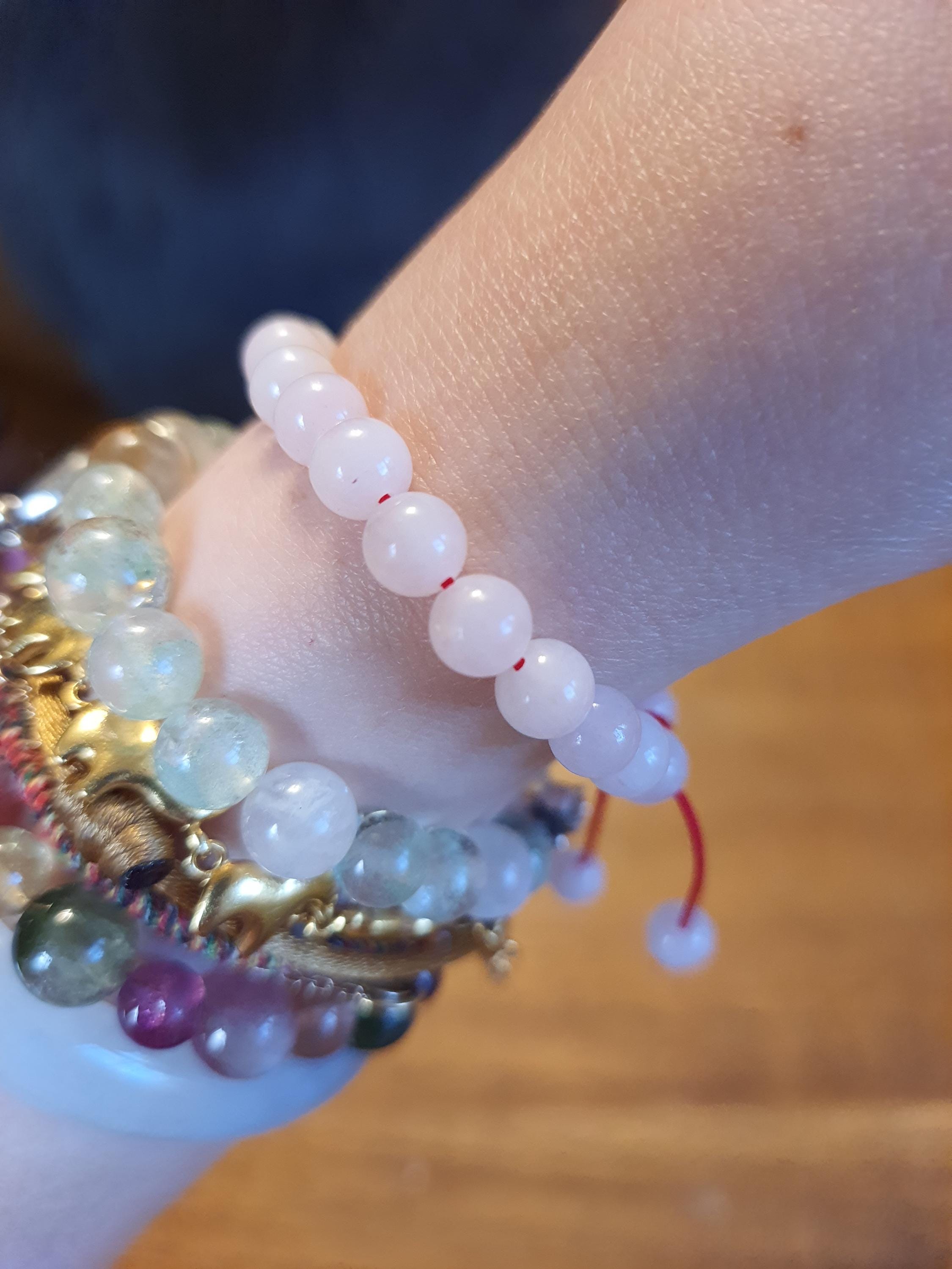 Natural Rose Quartz Beads Red String Shamballa Meditation Bracelet