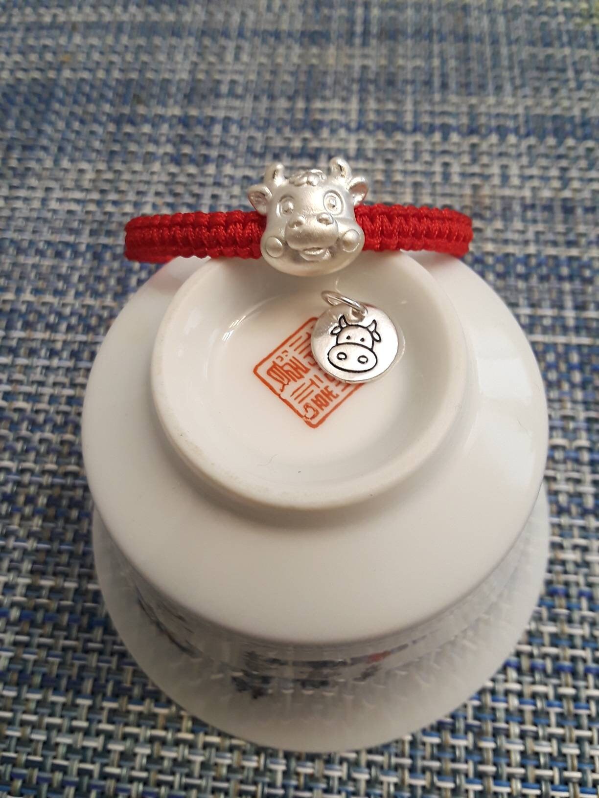 Sterling Silver Chinese Year of Ox (2021) Lucky Chinese Red String Shamballa Bracelet 純銀幸運紅繩手鍊 牛年行大運 牛轉乾坤