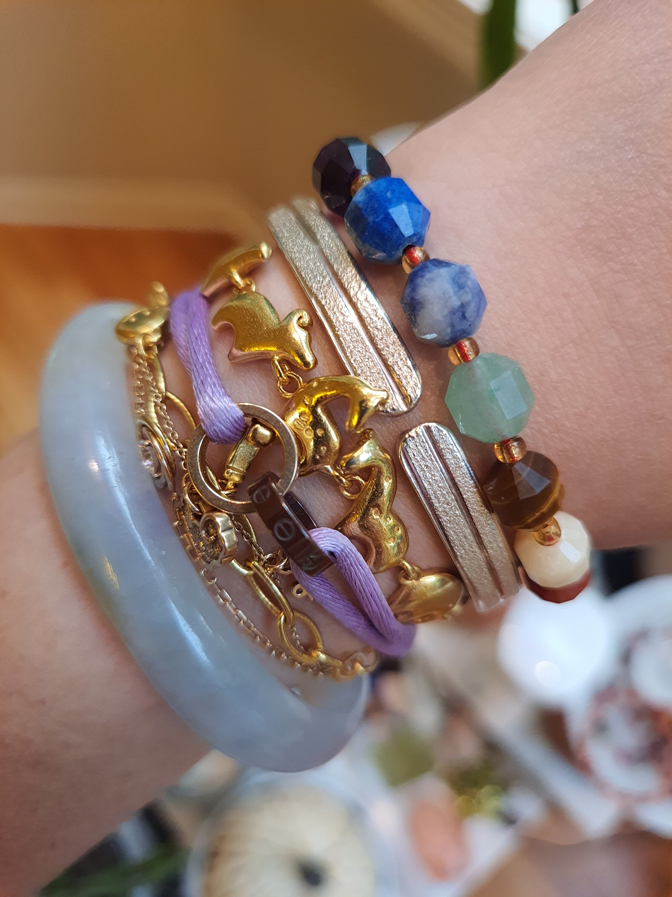 Seven 7 Chakra Natural Gemstone Red String Shamballa Bracelet 轉運紅繩手鍊