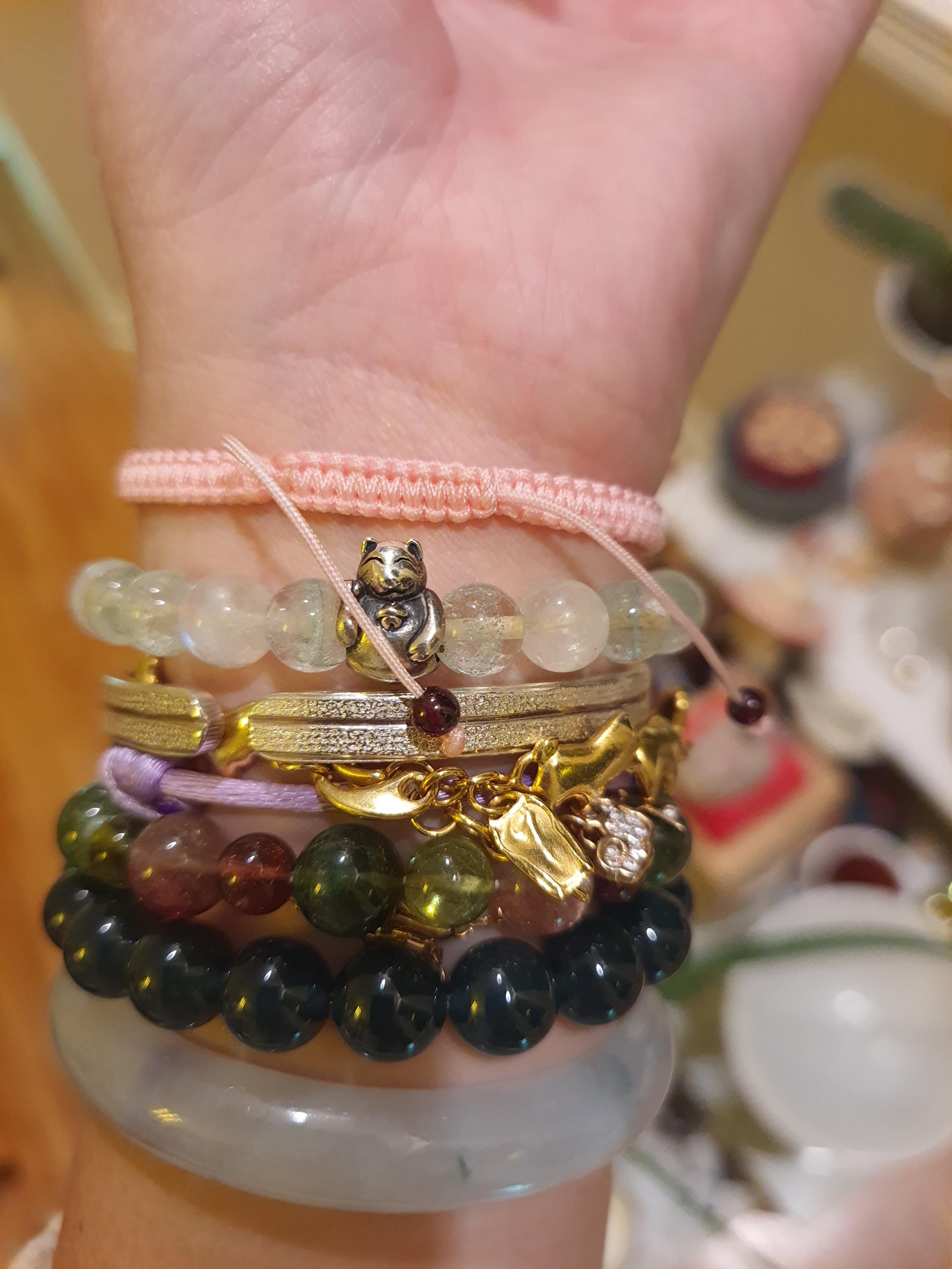 925S Silver Heart Pink String Shamballa Bracelet