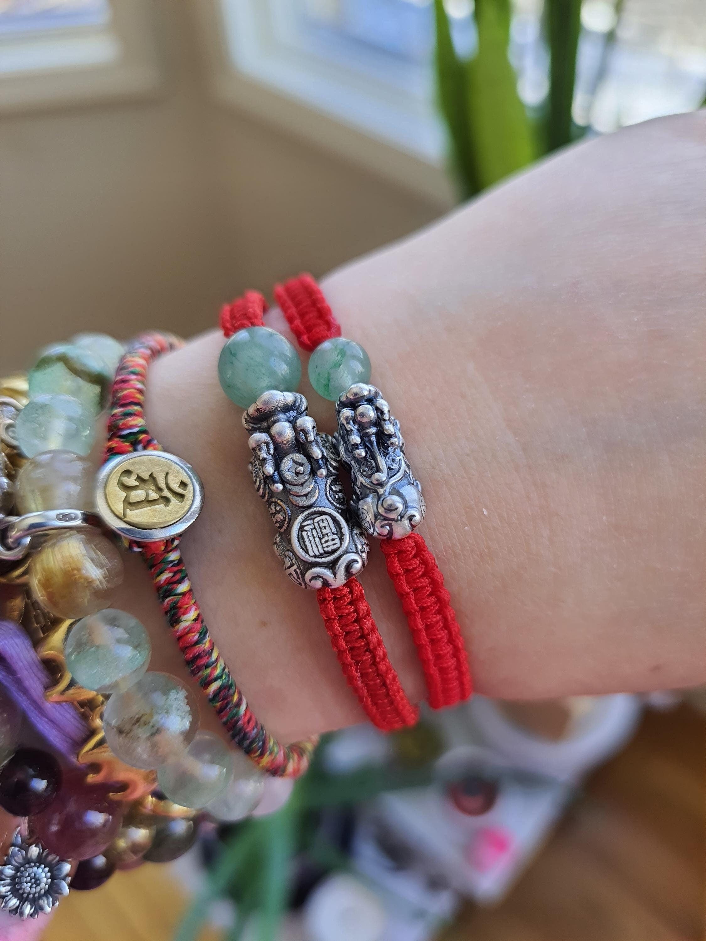 Sterling Silver Pixiu Chinese Red String Shamballa Bracelet紅繩手鍊