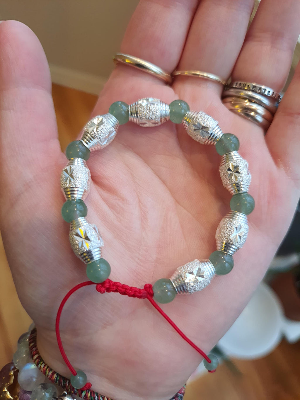 Sterling Silver Frosted Star Bead Lucky Chinese Red String Shamballa Bracelet