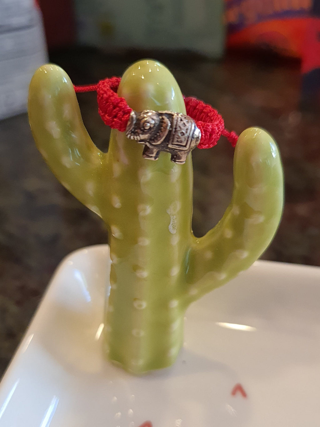 925S Sterling Silver Lucky Elephant Red String Shamballa Ring