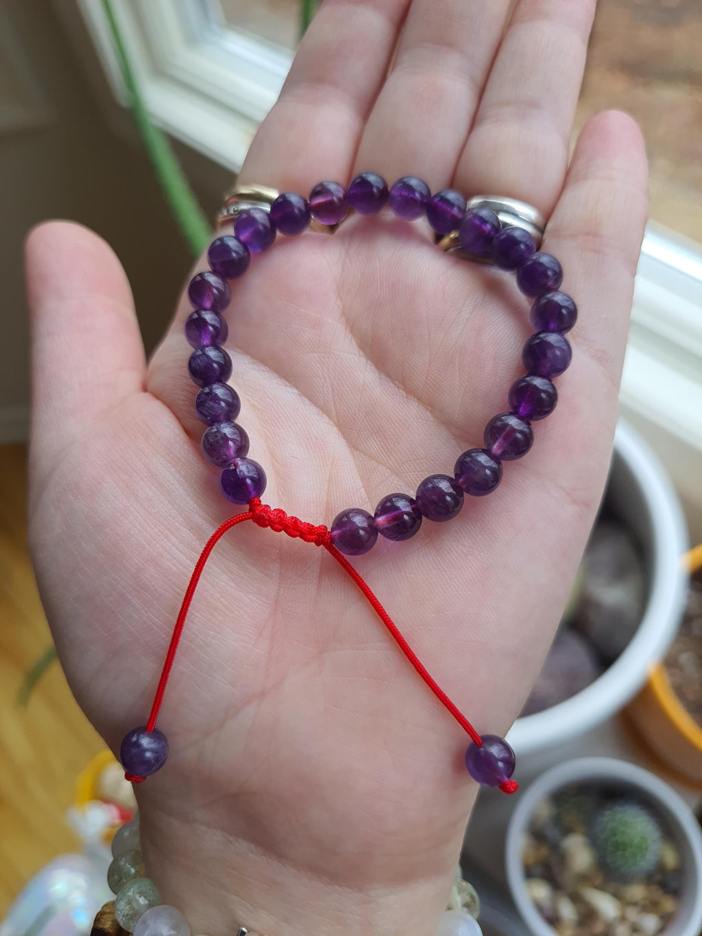 Natural Amethyst Beads Red String Shamballa Meditation Bracelet