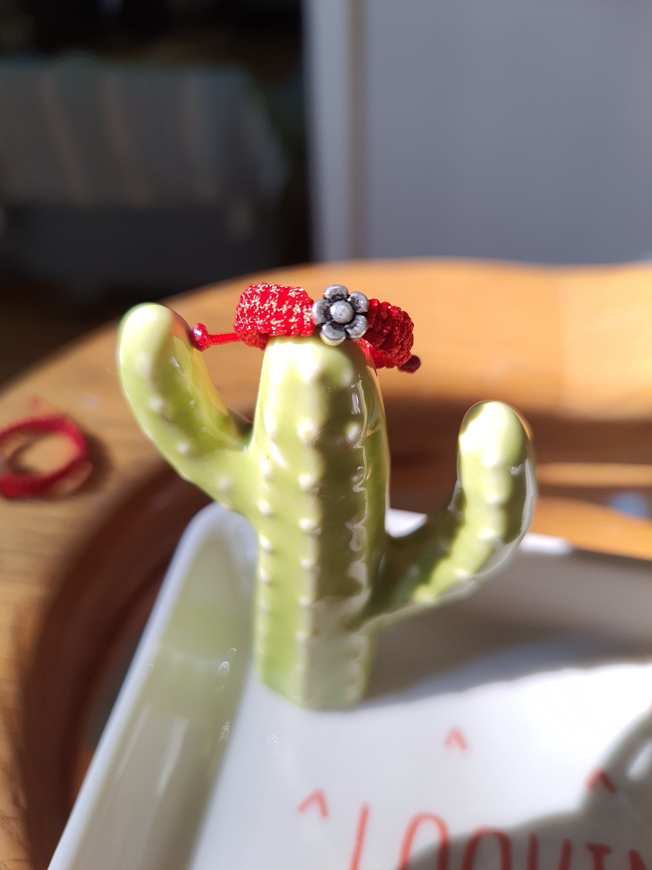 925S Sterling Silver Mini Flower Lucky Red String Shamballa Ring