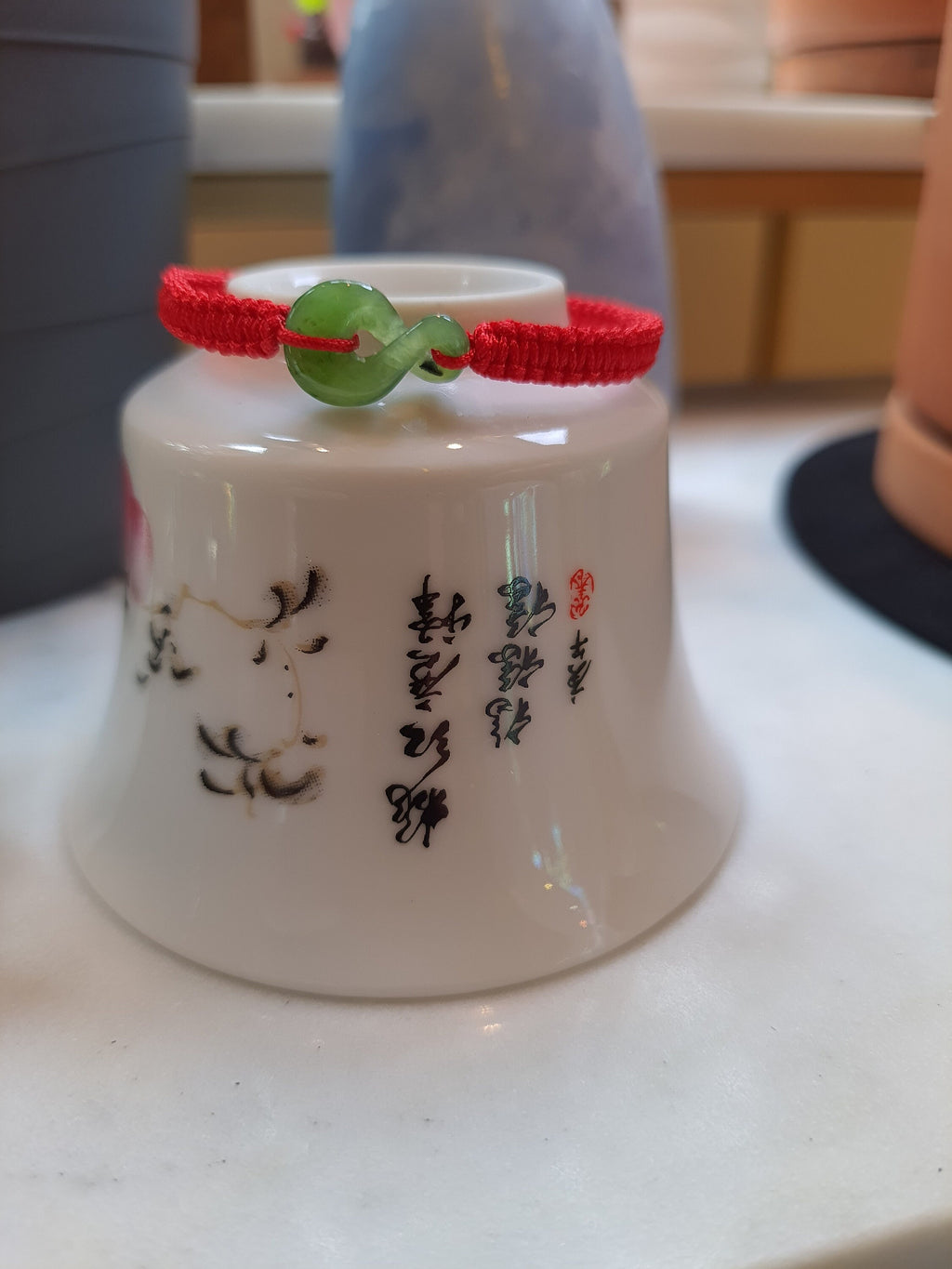 Canadian Nephrite Jade Infinity Twist Charm Chinese Red String Shamballa Bracelet轉運紅繩手鍊