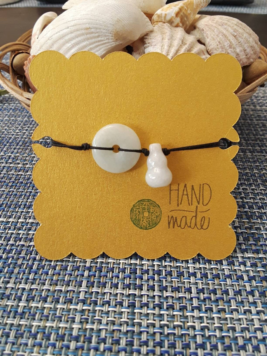 Natural Jadeite Jade Donut and Hulu Red String Rope Thread Bracelet