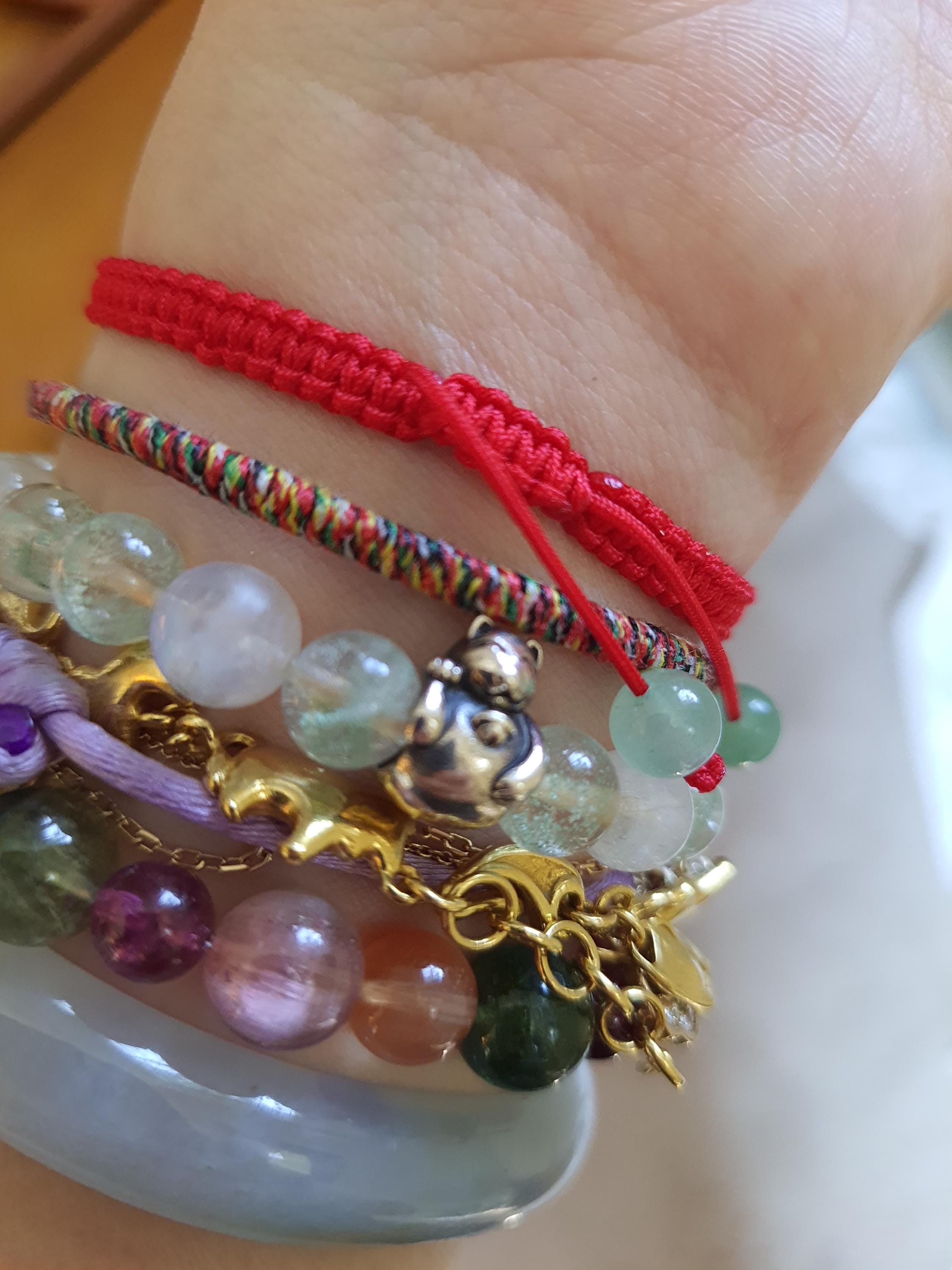 Sterling Silver Fu (Safe and Sound) Bead and Untreated Guatemala Jadeite Jade Bead Lucky Chinese Red String Shamballa Bracelet