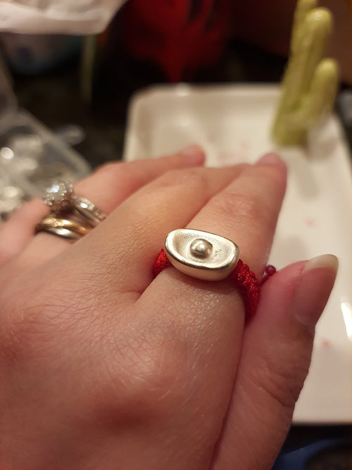 925S Sterling Silver Money/Ingot Lucky Red String Shamballa Ring