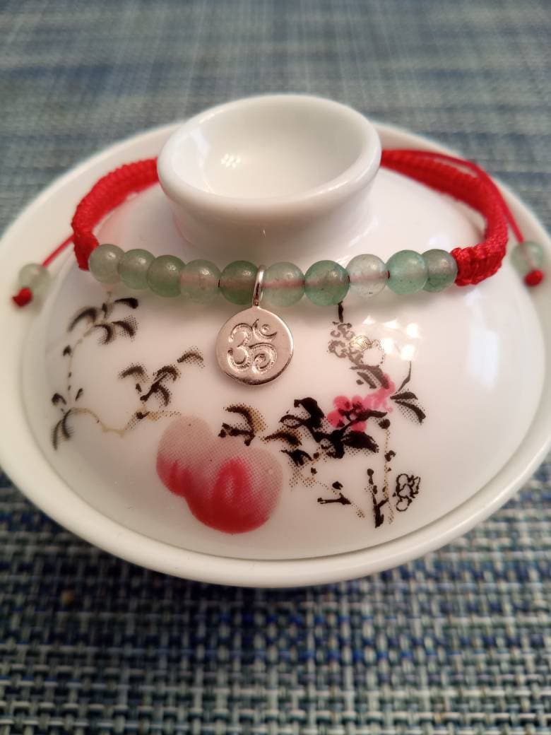 925S Silver Lotus Hamsa or Om Red String Shamballa Bracelet