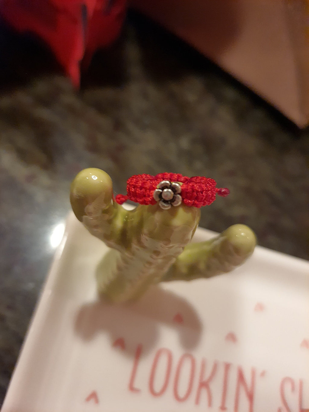 925S Sterling Silver Mini Flower Lucky Red String Shamballa Ring