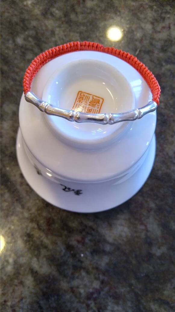 Sterling Silver Bamboo Tube Lucky Chinese Red String Shamballa Bracelet