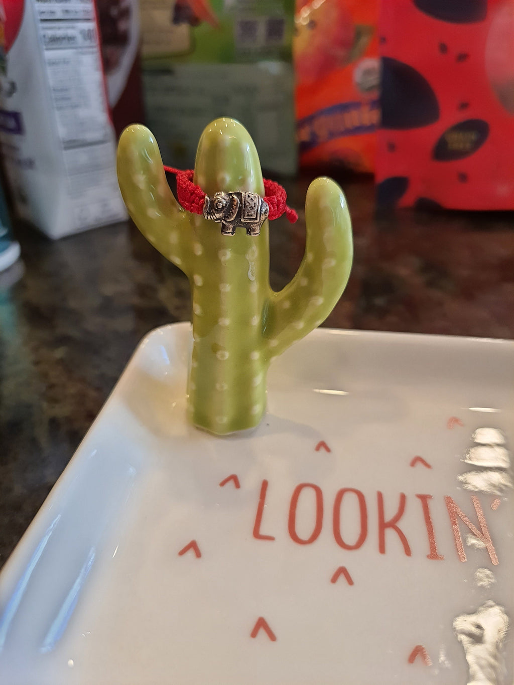 925S Sterling Silver Lucky Elephant Red String Shamballa Ring