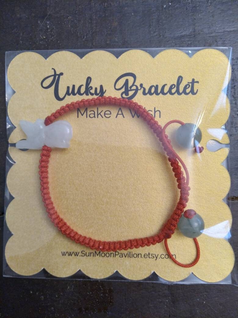 Natural Burmese Jadeite Jade Chinese Zodiac Charm Red String Shamballa Bracelet (Rabbit, Dragon, Rat and Many More)