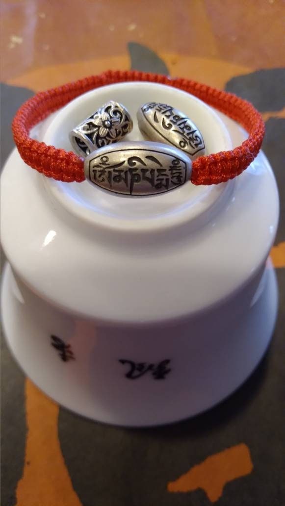 Sterling Silver Six Bright Words Mantra Or Floral Charm Lucky Red String Shamballa Bracelet