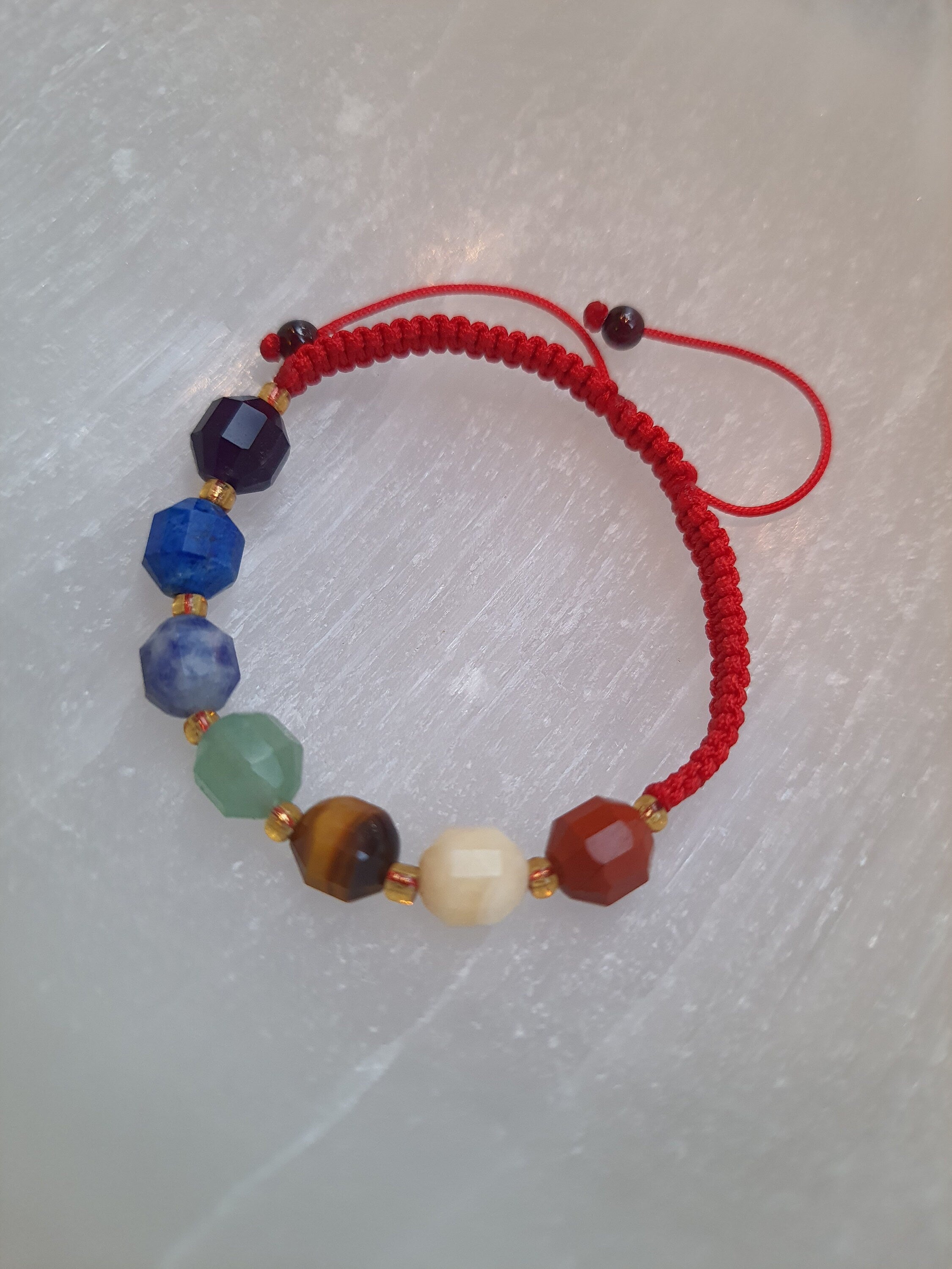 Seven 7 Chakra Natural Gemstone Red String Shamballa Bracelet 轉運紅繩手鍊