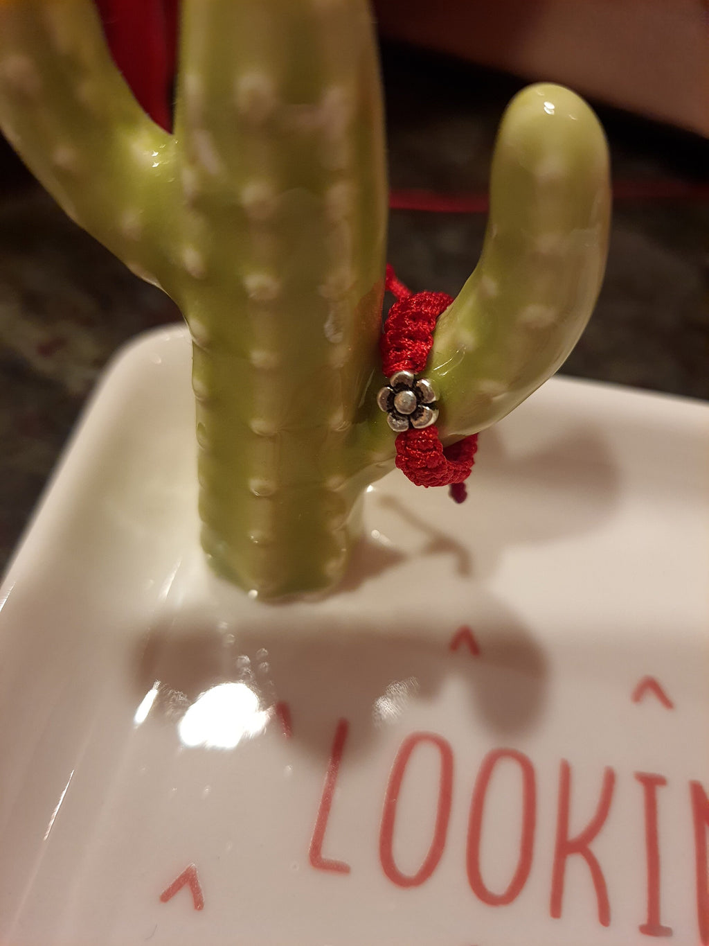 925S Sterling Silver Mini Flower Lucky Red String Shamballa Ring