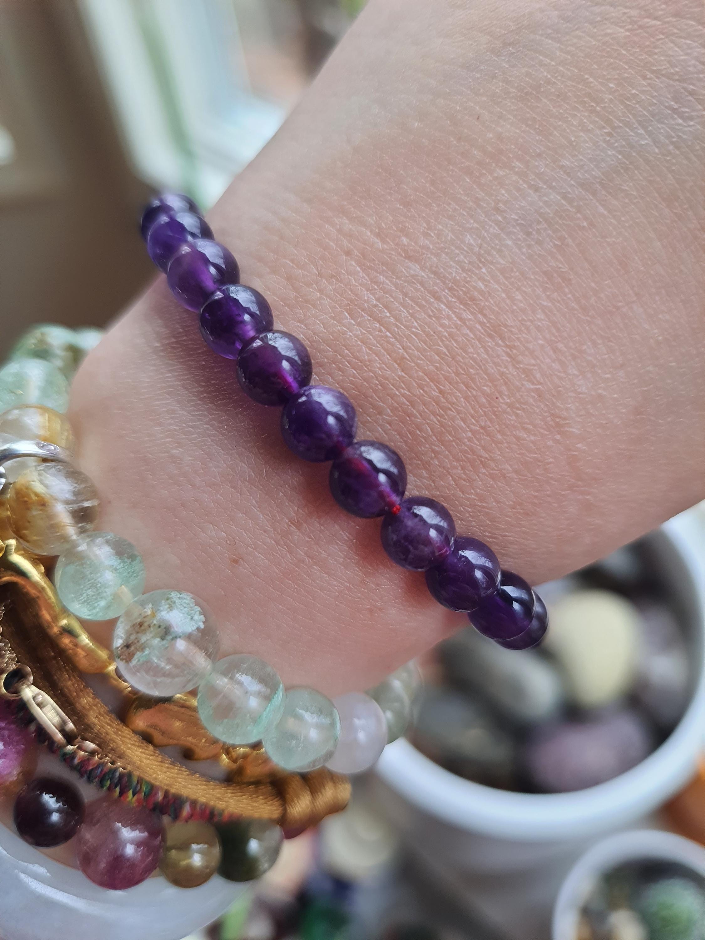 Natural Amethyst Beads Red String Shamballa Meditation Bracelet