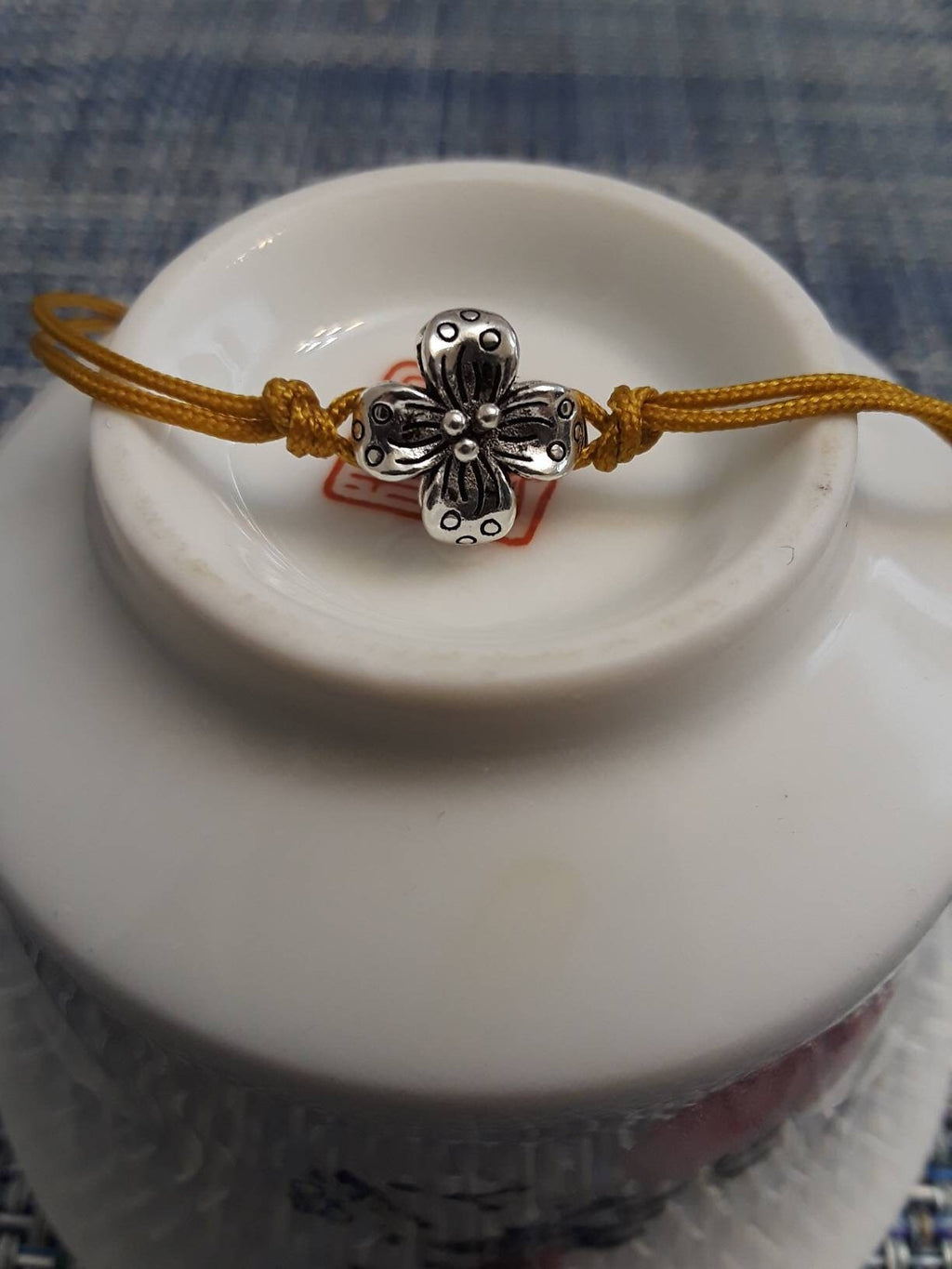 Sterling Silver Chinese Year of Ox (2021) Lucky Chinese Red Or Dark Gold String Bracelet