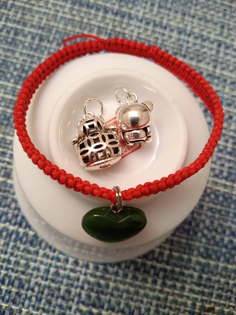 Sterling Silver Panda Lucky Chinese Red String Shamballa Bracelet