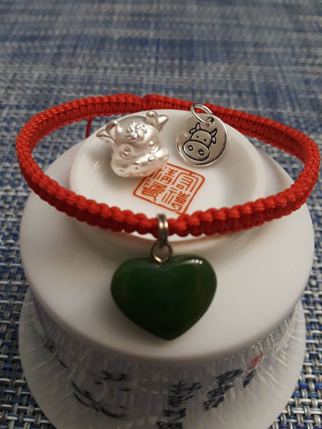 Sterling Silver Chinese Year of Ox (2021) Lucky Chinese Red String Shamballa Bracelet 純銀幸運紅繩手鍊 牛年行大運 牛轉乾坤