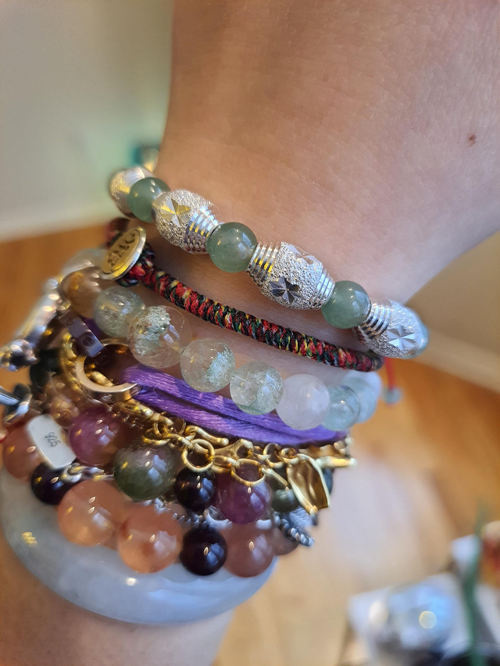 Sterling Silver Frosted Star Bead Lucky Chinese Red String Shamballa Bracelet