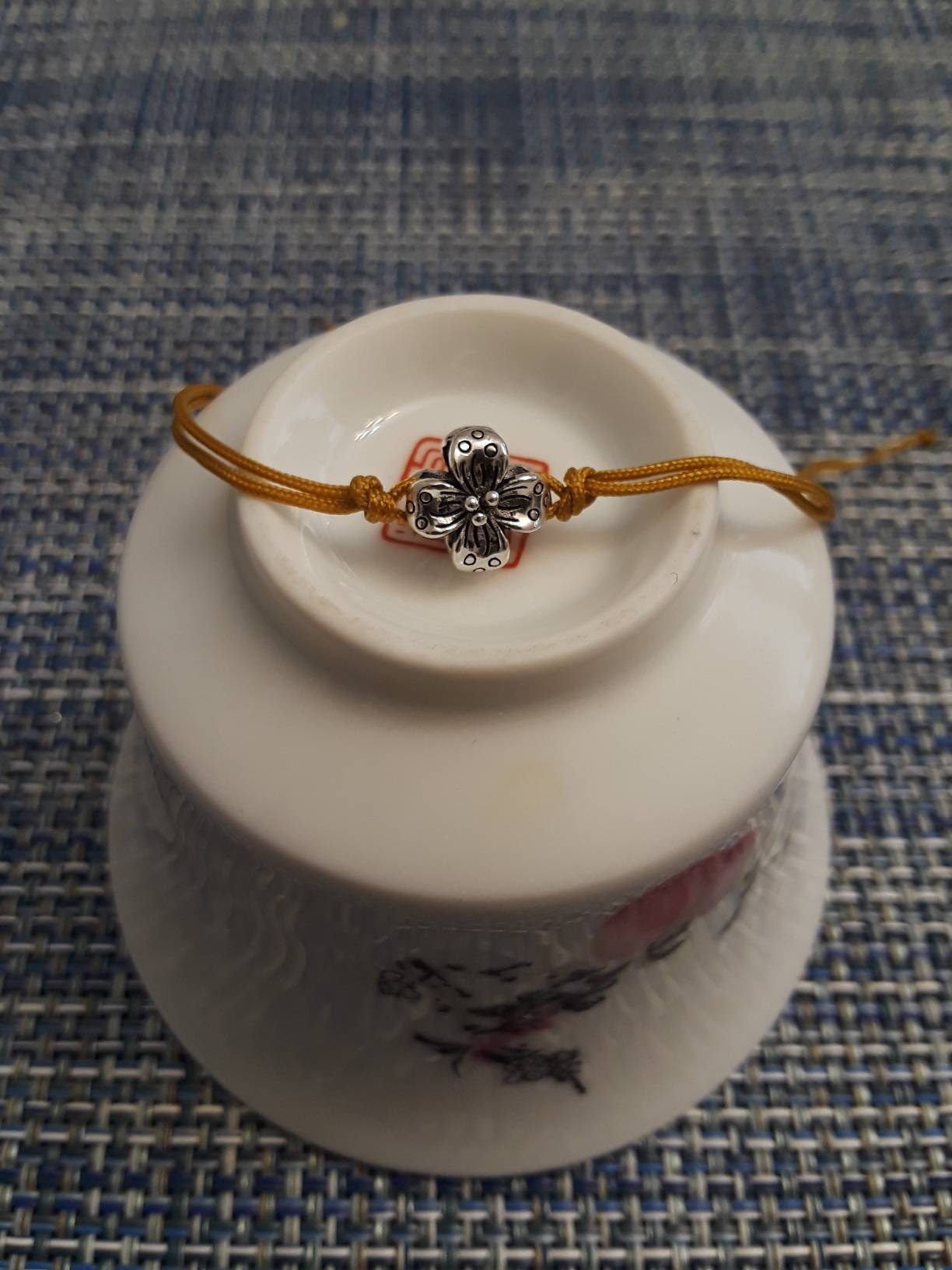 Sterling Silver Chinese Year of Ox (2021) Lucky Chinese Red Or Dark Gold String Bracelet