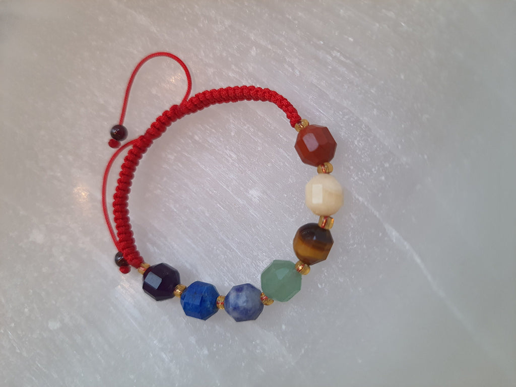 Seven 7 Chakra Natural Gemstone Red String Shamballa Bracelet 轉運紅繩手鍊