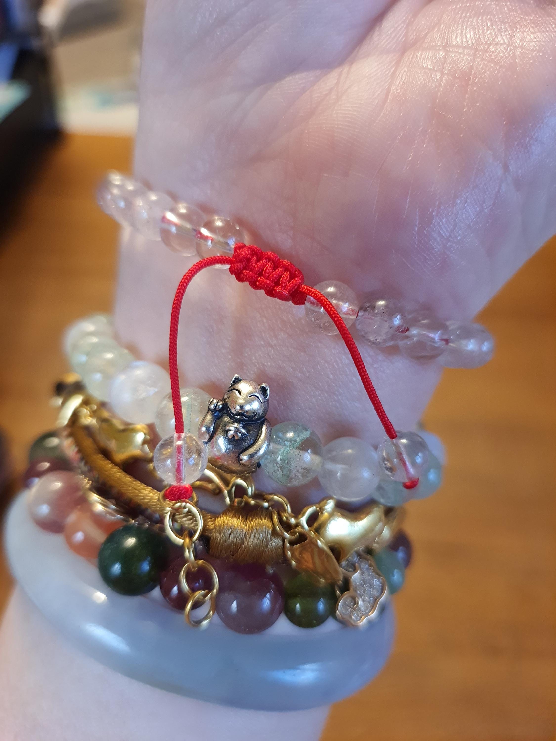 Natural Super Seven Quartz Beads Red String Shamballa Meditation Bracelet