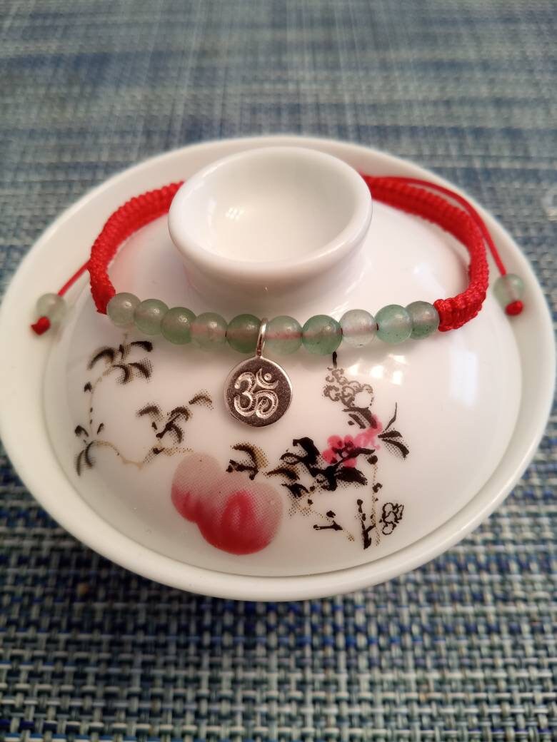 925S Silver Lotus Hamsa or Om Red String Shamballa Bracelet